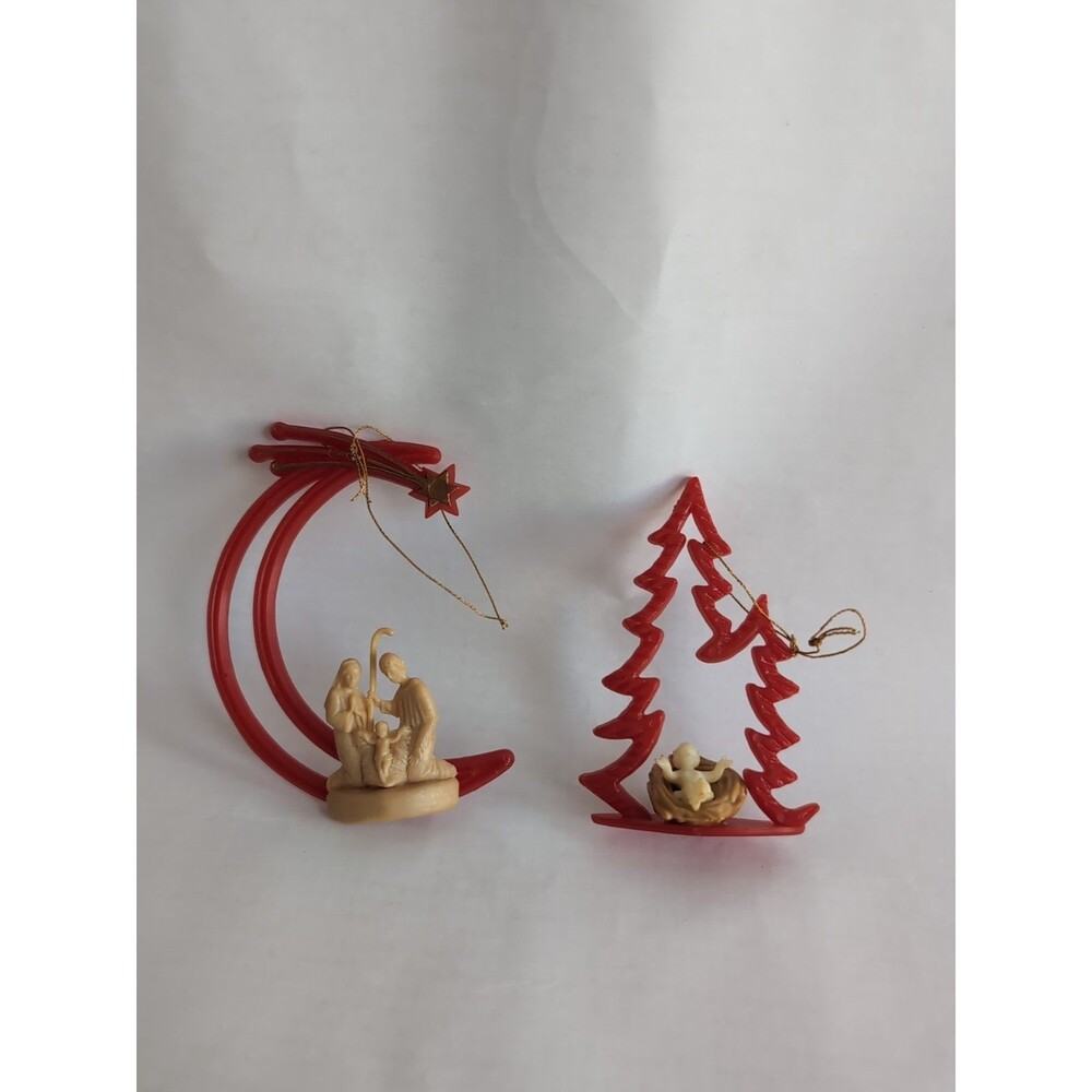 Vtg Nativity Christmas Ornaments Hard Plastic Hong Kong Baby Jesus
